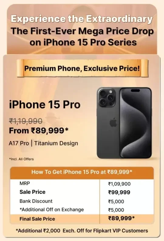 Flipkart Big Billion Days iPhone 15 pro 