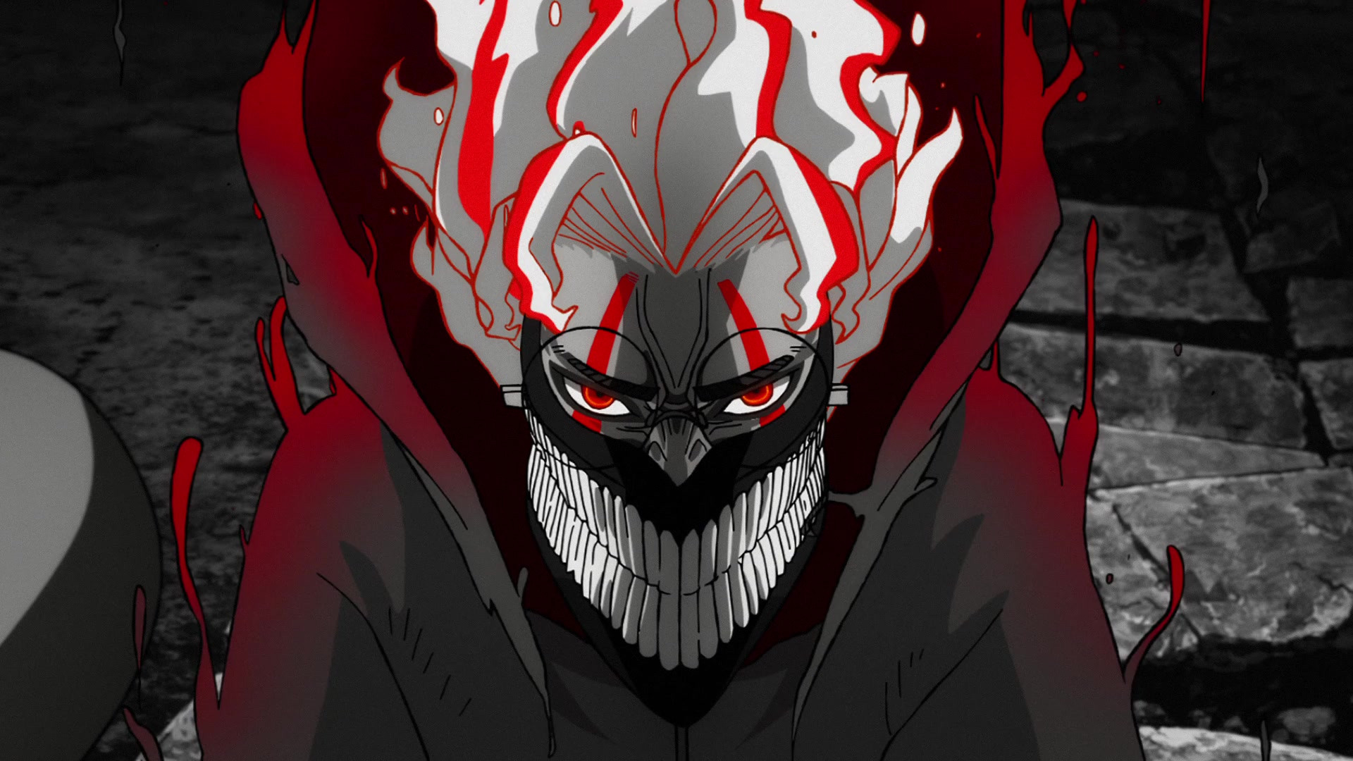 A close-up of a man wearing a mask during Dan Da Dan season 2: Dandadan Season 3